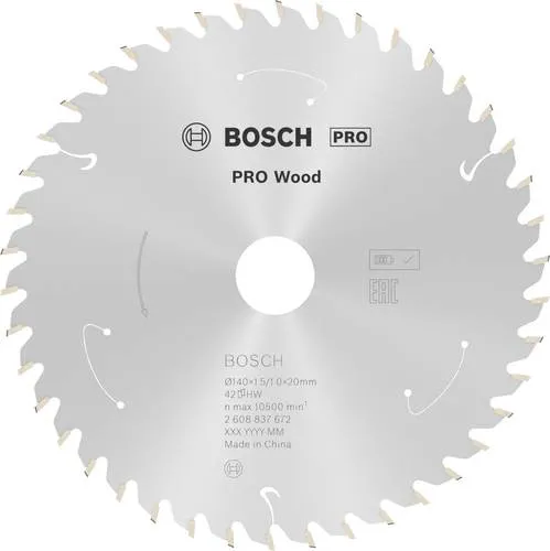 Bosch Accessories 2608837672 Hartmetall Kreissägeblatt 140 x 20mm - Metallkreissägeblatt mit 42 hochwertigen Carbide-Zähnen, ideal für saubere und glatte Schnitte in Holz und Holzwerkstoffen. Verringert Reibung und Geräuschentwicklung für müheloses Arbeiten.