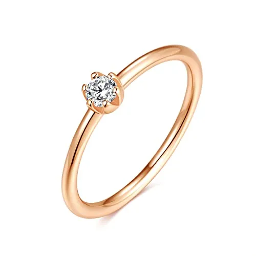 Sterling Silber Ring mit weißem Stein für Damen | Damenring, Verlobungsring, Solitär-Ring, Silberring schlicht für Frauen, Freundin Antrag | Echtsilber Ringe Modern (58, Rosegold) 925