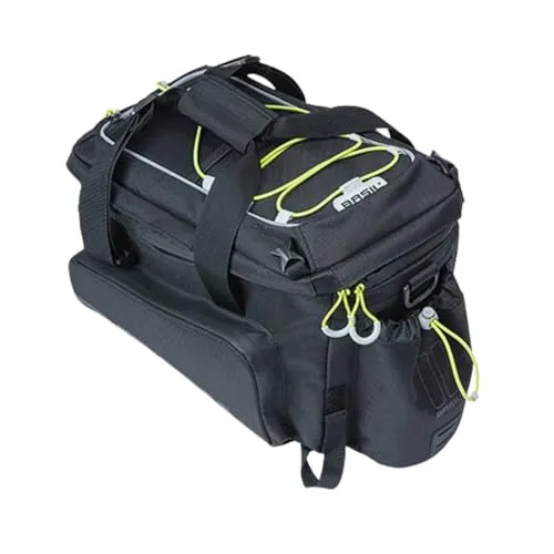 Basil Miles XL Pro Gepäckträgertasche Schwarz, Grün - Fahrradtasche mit 35 Litern Volumen, wasserdichtem Material und reflektierenden Details für optimale Sichtbarkeit und Sicherheit bei Radtouren.