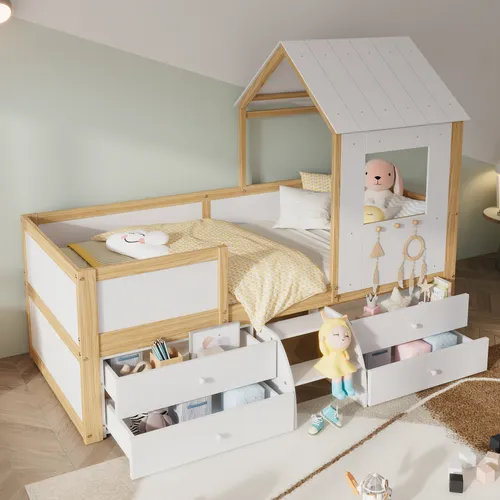 Hausbett mit Rausfallschutz, 90x200 cm
