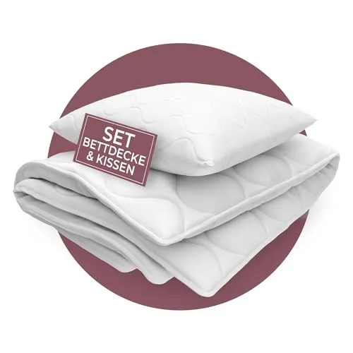 EVAN BROWNS® Bettenset für Kinder – Decke + Kissen - Hochwertiges Bettenset für Kinder, bis 90°C waschbar, mit hypoallergener Füllung und liebevoller Fuchs-Steppung – ideal für erholsamen Schlaf und perfekte Hygiene.