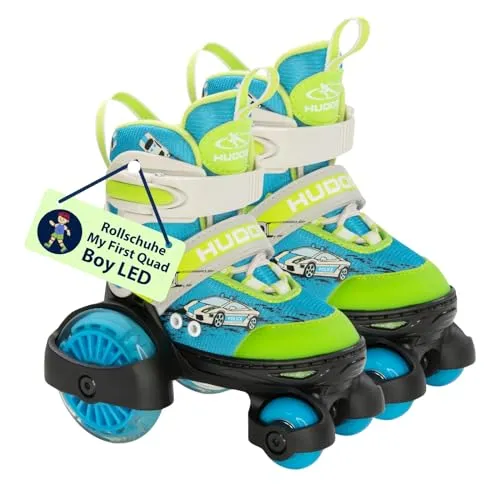 Hudora Roller Skates My First Quad LED Auto Size 26-29 - Inliner für Kinder, verstellbar von Größe 26-29, mit LED-Lichtern und geeignet für ein Gewicht bis 20 kg. Perfekt für kleine Rollerfahrer ab 3 Jahren.