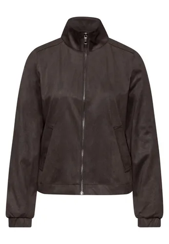 Street One Damen 2116810 Kurze Velours Jacke, Deep Roast Brown, Größe 42 - Funktionsjacke mit Stehkragen und seitlichen Taschen, elastischem Saum und Bündchen – ideal für einen lässigen Look in der Übergangszeit.