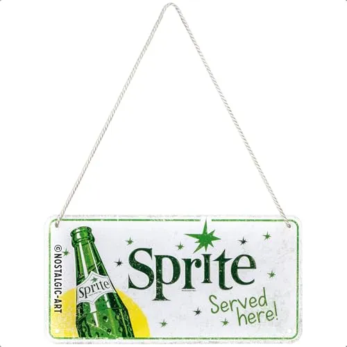 Nostalgic-Art Retro Hängeschild, 10 x 20 cm, Sprite – Served Here – Geschenk-Idee als Bar-Zubehör, Original Lizenzprodukt (OLP), aus Metall, Vintage Design, Blechschilder Sprüche