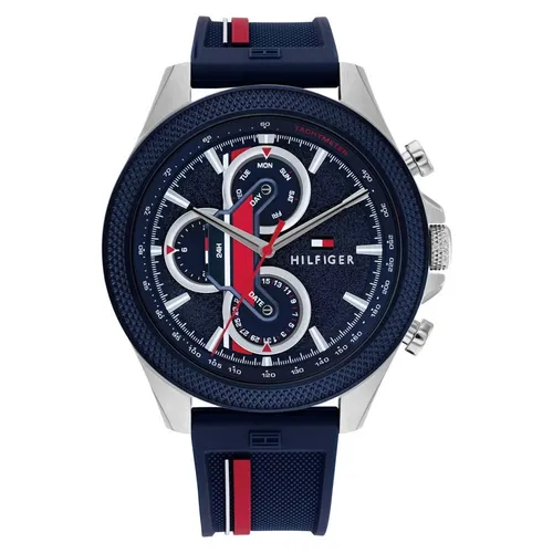 Tommy Hilfiger Clark Herren Analog Quarz Armbanduhr 1792083 - Herren Armbanduhr im sportlichen Design mit blauem Silikonarmband und 48 mm Edelstahlgehäuse. Ideal für den modischen Alltag.