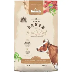 Bosch Oven Baked Rind 10 kg - Hundefutter für empfindliche Hunde, 70 % Rind als einzige Eiweißquelle und ohne Getreide, schonend im Ofen gebacken für maximale Nährstofferhaltung.