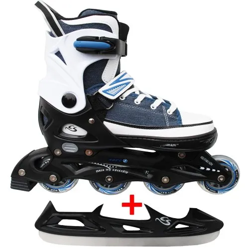 Cox Swain Sneak 2in1 größenverstellbare Kinder Inline Skates und Schlittschuhe mit PU Gummirollen sowie ABEC 5 Kugellagern, Blau, M (37-40)