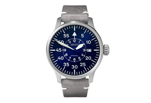 Aristo Automatik Herren Fliegeruhr Pilot 3H210 - Vintage Lederband Grau - Armbanduhren für Herren mit elegantem Vintage-Lederband, Automatikuhr mit Leuchtzeigern und Sichtboden für einen einzigartigen Stil.
