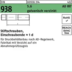 Stiftschraube DIN 938 M16x50, Stahl 5.6 - Eisenwaren: Hochwertige Stiftschraube mit Einschraubende, ideal für sichere Verbindungen in Bauprojekten. Mit einem Schaftdurchmesser von 16mm und einer robusten galvanischen Verzinkung.