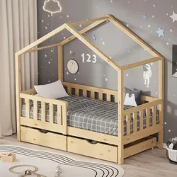 ML-DESIGN Spielbett Hausbett Kinderbett 70x140cm - Betten für Kinder, gemütliches Hausdesign mit 2 Schubladen für optimalen Stauraum, perfekt zum Spielen und Träumen – ideal für Kleinkinder bis 6 Jahre.