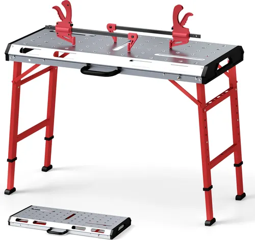 COSTWAY Klappbare Werkbank bis 450 kg – Höhenverstellbarer Arbeitstisch 107x53 cm mit Stangenklemmen