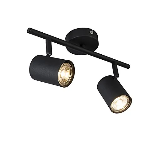 Qazqa Verstellbarer Deckenstrahler, Deckenspot - Jeana - Schwarz, max. 35W, Geeignet für LED, 33cm, 2-flammig, Ideal als Wohnzimmerlampe, Küche lampe und
