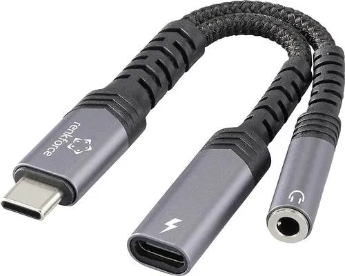Renkforce USB-C, Audio Adapterkabel [1x USB-C Stecker - 1x Audio, stereo (3.5mm Klinke), USB-C Buchse (Power Delivery)] USB-C