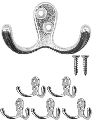 Fuxxer 5x Klassische Doppel-Haken, Garderoben-Haken, 70x48mm, chrome, silber, 5er Set