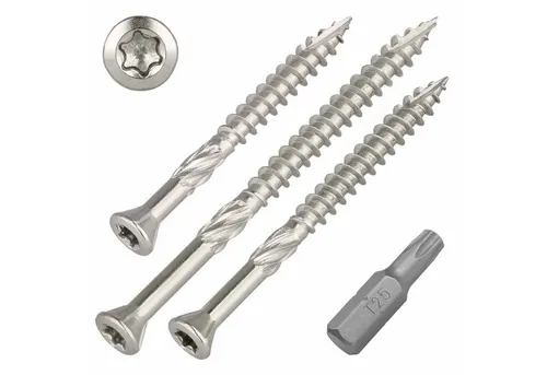 SCREWREBEL Terrassenschraube A4, 200 Stück, TX 25, rostfrei - Hochwertige Terrassenschraube aus Edelstahl A4 mit flachem Senkkopf und Torx-Antrieb. Ideal für die fachgerechte Montage von Terrassen, sorgt für einen splitterfreien Oberflächenabschluss und einfaches Eindrehen.