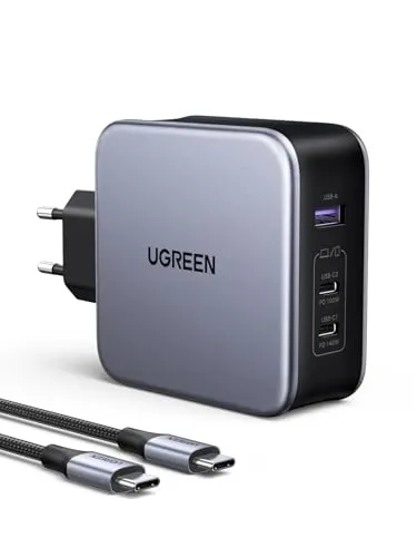 UGREEN Nexode 140W USB C Ladegerät - Schnelles Laden für MacBook & mehr - Akkus: 140W USB C Netzteil mit PD 3.1, ermöglicht blitzschnelles Laden von MacBook Pro in nur 26 Minuten. Kompakt und leistungsstark dank GaN-Technologie.