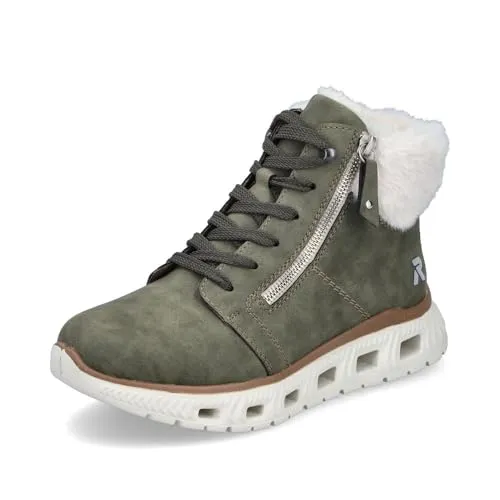 Rieker Damen Stiefelette Warmfutter M6014 | Weite G | Leichte Sohle | Größe 42 | Grün - Stylische Rieker Stiefelette für kalte Tage mit warmem Futter und Memo-Soft Einlage. Ideal für normalen bis kräftigeren Fuß, rutschfeste Sohle sorgt für Komfort und Sicherheit.
