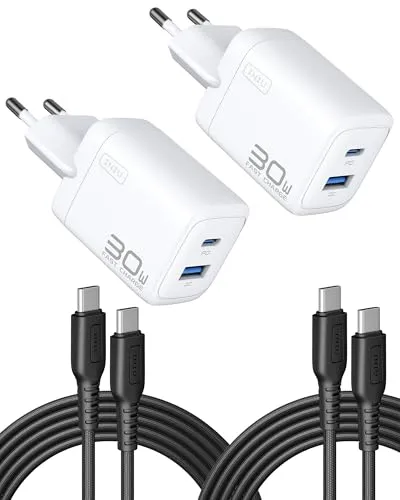 INIU für iPhone 17 Schnellladegerät, 30W USB C + USB A Mehrfach Netzteil und Ladekabel, PD 3.0 Ladestecker, USB C Handy Netzteil Power Adapter iPhone 17 16 Pro Max, Xiaomi 17 Redmi, Samsung S25 Ultra
