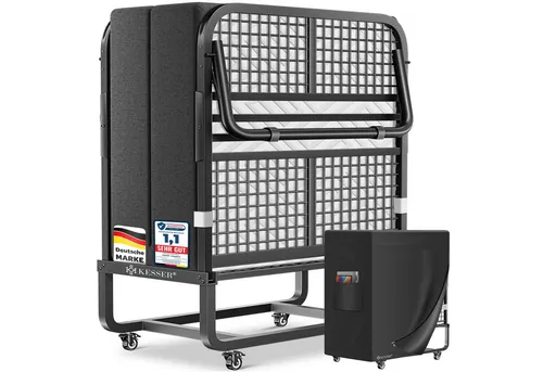 KESSER Gästebett 200x90cm Klappbett faltbares Reisebett mit Metallrahmen für Erwachsene (Metall Bett inkl. Matratze aus Memory-Schaum, Räder & Schutzhülle) Mobiles Bett belastbar bis 250kg mit abnehmbarem Bezug