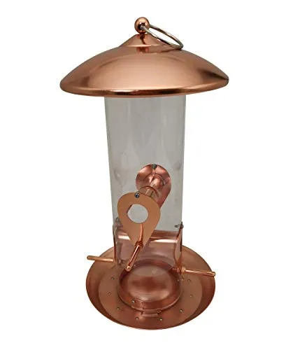 Dehner Natura Premium Wildvogel Futtersäule Manon, Futterstation für Wildvögel, Futterstelle wetterfest / hängend, inkl. Sitzstange, Ø 16 cm, Höhe 30 cm, Metall / Kunststoff, kupfer