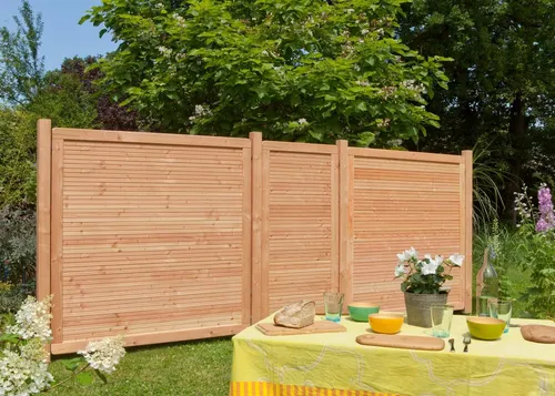 Dichtzaun KIEHN-HOLZ, beige (natur) - Zäune, 3-tlg. Set mit 4 Pfosten, robust aus Holzwerkstoff, ideal für Sichtschutz und Gartenabgrenzung, Gesamtlänge 4,86 m.