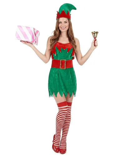 DEGUISE TOI Weihnachtswichtel-Kostüm für Damen in Samtoptik - Grün-Rot - 🎄 Wunderschönes Weihnachtswichtel-Kostüm für Damen mit kurzem Rock und Oberteil in Samtoptik. Ideal für Heiligabend und Mottopartys. Lieferumfang: Oberteil, Rock, Gürtel, Hut. Handwäsche empfohlen.