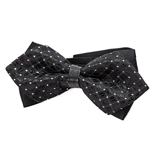 DonDon spitze Herren Fliege Schleife im Retro Look mit Haken gebunden vorgebunden und längenverstellbar schwarz glänzend mit silbernen Punkten