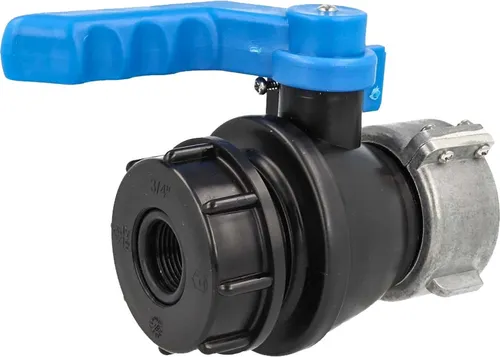 Tecuro IBC Adapter Kugelventil 3/4 Zoll Innengewinde - Praktischer IBC Adapter mit Kugelventil für einfache Flüssigkeitsentnahme. Robustes HDPE-Material und blauer Griff sorgen für sichere Handhabung. Ideal für IBC Tanks mit S60 x 6 Gewinde.
