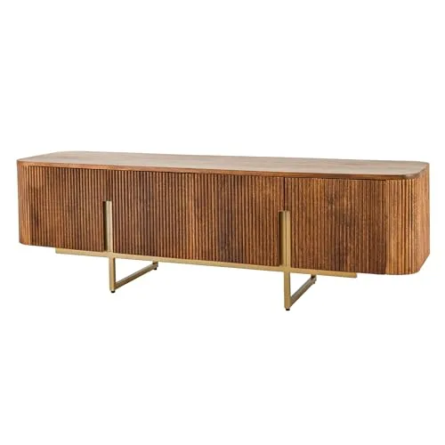 riess-ambiente TV-Bank GATSBY 160cm - Retro Design in Braun und Mattgold - TV-Rack aus hochwertigem Mangoholz, bietet 2 geschlossene Fächer und 4 Türen für stilvolle Aufbewahrung. Ideal für ein modernes Wohnzimmer!
