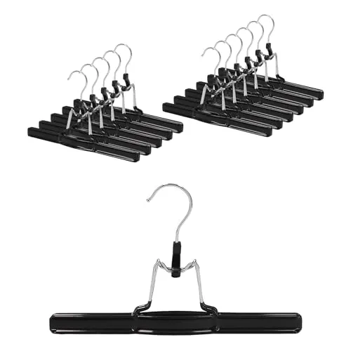 Hosenbügel Klemmbügel schwarz VonBueren | Hosenspanner aus Metall | Kleiderbügel für Hosen | rutschfest | mit drehbarem Haken 12 x