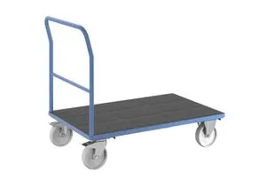 eurokraft pro Plattformwagen, Rohrschiebebügel, Polyamidreifen, LxB 1250 x 800 mm, lichtblau