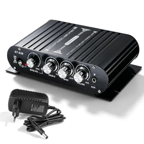 Taurion HiFi Audio Verstärker: Schwarz 12V Bluetooth Mini Verstärker, 21 Kanal Verstärker, Subwoofer Verstärker für Zuhause und Auto