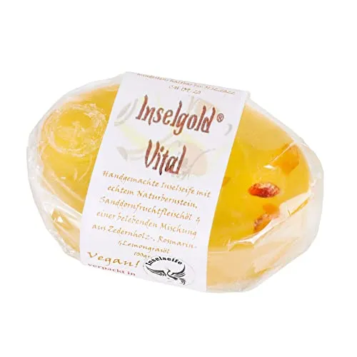 Inselseife Inselgold Seife mit echtem Bernstein, vegan, handgemacht (100g)