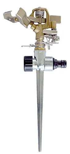 Cornat Impulskreisregner mit Spieß, Messing / Rasensprenger / Sektorenregner / Kreisregner / Garten Bewässerung / FLOR89575, Gold/Silber