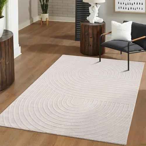 TT Home Wohnzimmer Teppich Esszimmer Kurzflor Boho Stil Skandinavisch Mit Glanzdetails Hoch-Tief-Struktur Soft-Touch Einfarbig, Größe:120x160 cm