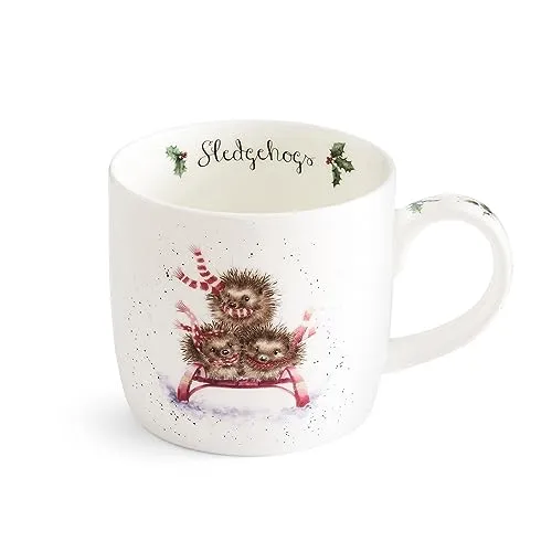 Wrendale Weihnachts-Tasse mit Schlitten, Motiv: Schlitten mit Igeln, Porzellan, 350ml