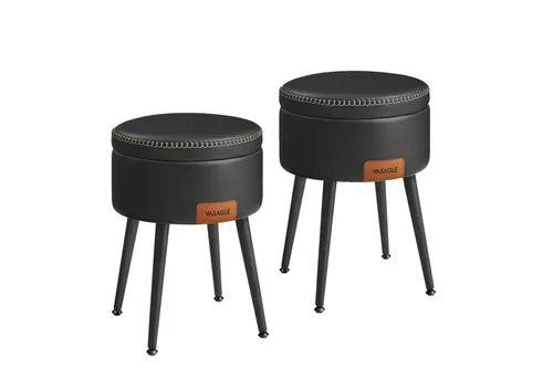 VASAGLE Sitzhocker (2 St), Stauraum, Kunstleder, bis 150 kg, tintenschwarz