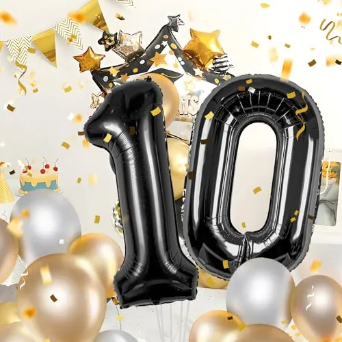 Geburtstag Deko zahlen luftballon 10 jahre | Folienballon Schwarz