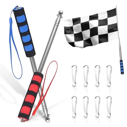 Liekadijiae 2 Stücke Ausziehbar Fahnenstange, Edelstahl Hand-Fahnenmast, 2M Handheld Fahnenstange Fahnenmast, Teleskop-Handfahnenmasten, Teleskop Fahnenstange, Teleskop Fahnenmast(Rot und Blau)