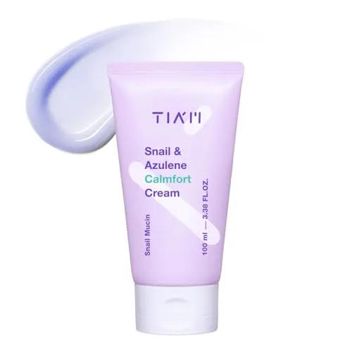 TIA'M Snail & Azulene Calmfort Cream 100ml – Beruhigende Gesichtscreme mit Schneckenschleim & Azulene für empfindliche Haut, Feuchtigkeitsspendend & Hautbarriere-stärkend