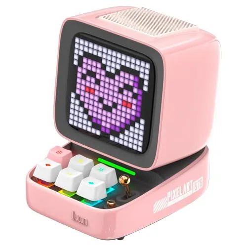 Divoom Ditoo Pixel Art LED Tragbarer Bluetooth Lautsprecher, 256 Programmierbares LED Panel mit Party Licht, Smart Digital Tischuhr, Gaming Musikbox unterstützt TF Karte & Radio