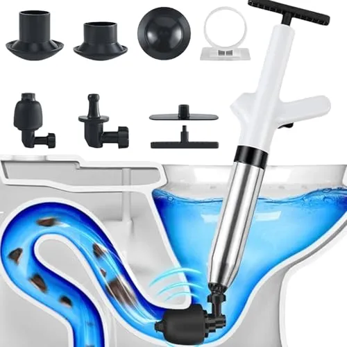 Abflussreiniger Pumpe, Hochdruck Rohrreiniger Druckluft Toiletten Pömpel Pressluft Rohrreiniger Set mit 4 Austauschbaren Köpfen, Rohrreinigungspumpe Toilet Plunger für Toiletten Waschbecken Abfluss