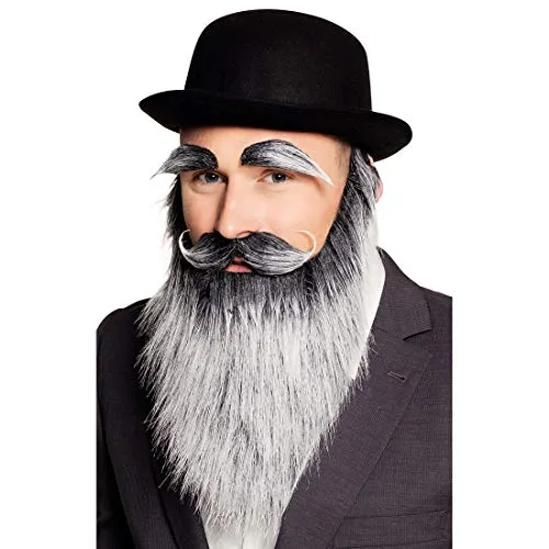 Amakando Witziges Opa Bart-Set 3-teilig/Grau/Unechter Vollbart mit Oberlippenbart und Augenbrauen/Perfekt geeignet zu Karneval & Kostümfest