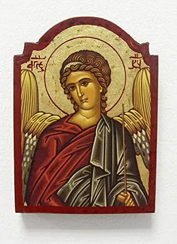 Griechische Ikone oben rund Heiliger Michael Gr. ca. 14x10 cm