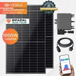 Balkonkraftwerk 1000 W Bifazial Glas/Glas Solaranlage
