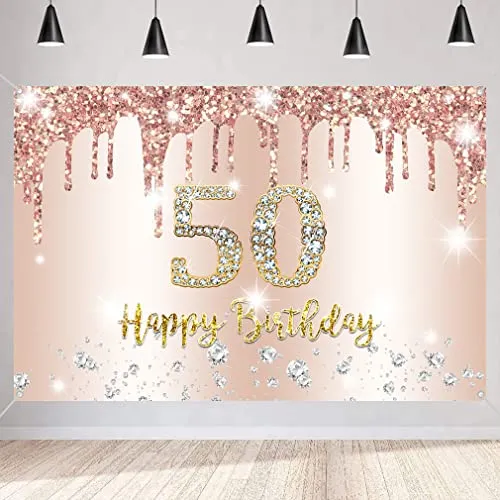 50. Geburtstag Deko Frauen, Glitzer Roségold Stoff Schild Plakat Geburtstagsfeier Dekoration, 50. Geburtstag Hintergrund Banner Frau
