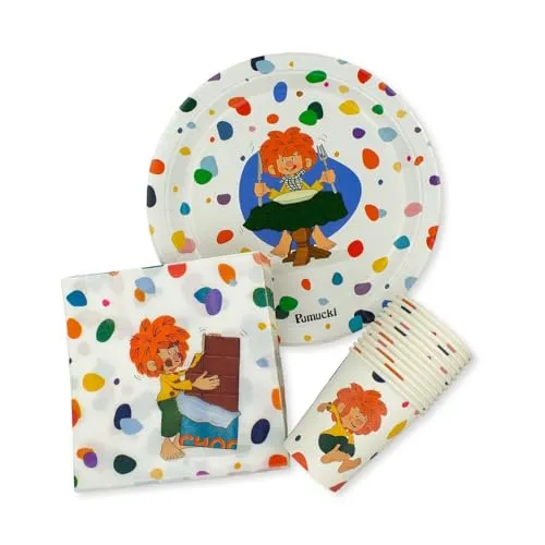 Bavariashop | PUMUCKL Kinder Party Set für Geburtstag | Kindergeburtstag-Geschirrset mit Pappteller, Becher und Serviette | 44 Teile