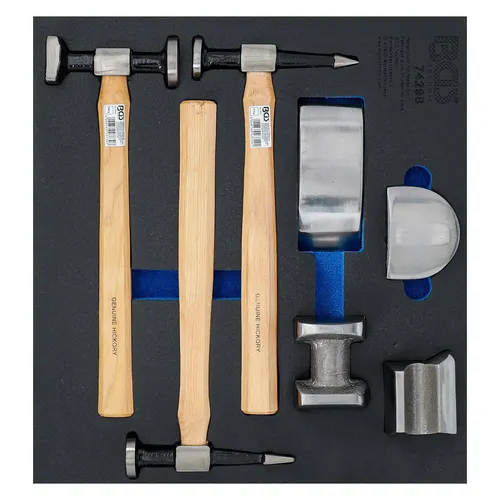 BGS 74298 Werkstattwageneinlage 2/3: Karosserie-Ausbeul-Satz 7-tlg. - Abzieherset für professionelle Fahrzeugreparaturen, ideal zum Ausdellen von Beulen und Hagelschäden mit hochwertigen Hämmern und Ambossen für präzise Ergebnisse.