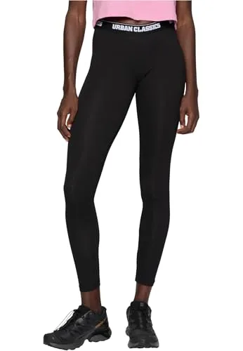 Urban Classics Damen Slim Leggings Ladies Logo TB1492, Gr. 40 (Herstellergröße: L), Schwarz (Black 7)