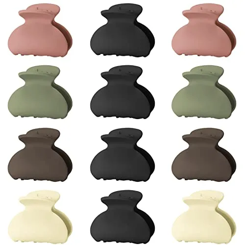 Lolalet 12 Stück Kleine Haarklammern Haarspange 4cm Mini Haarkrallen Spinnen Hair Clips für Frauen Mädchen Kinder Dicken Dünnen Feinen Frisur Klemmen Stark Stilvolle Acryl Banane Clip -Matt